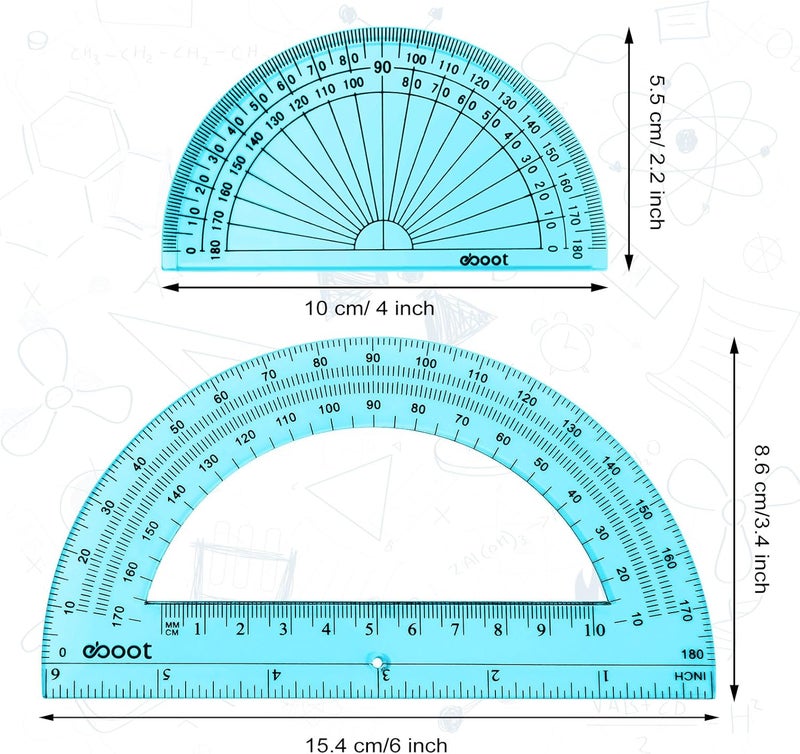 eBoot 2 Pcs Plastic Protractor Clear 180 Degrees Transparent Protractor for Geometry, 4 Inch and 6 Inch(Blue) - Image 2